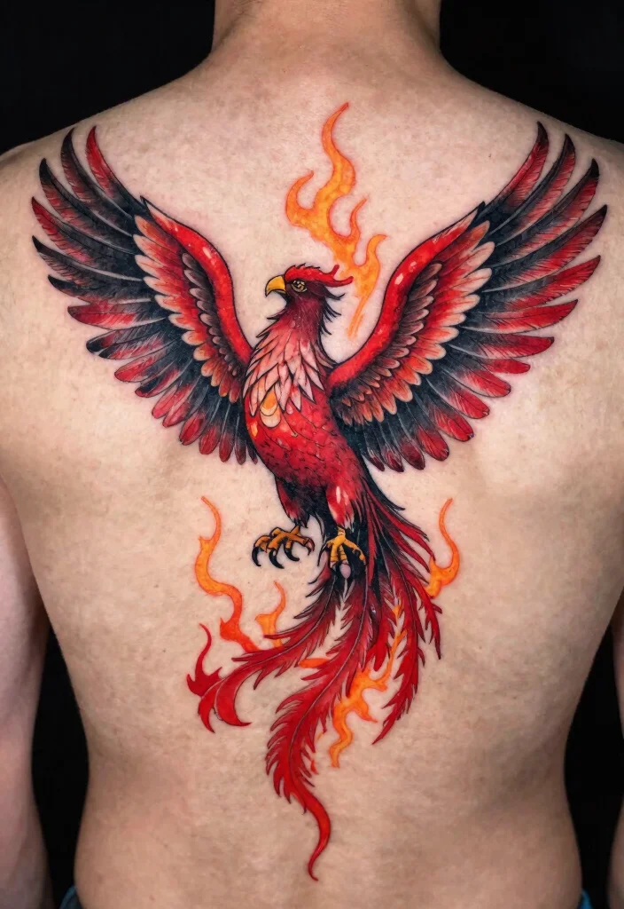 16 Black Red Tattoo Design Ideas With Bold Drama - 5. Phoenix Rising 1