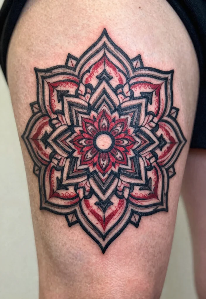 16 Black Red Tattoo Design Ideas With Bold Drama - 6. Gothic Mandala 1