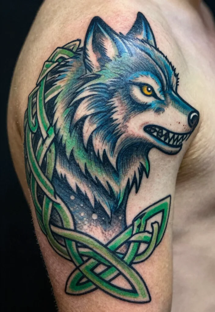 16 Celtic Wolf Tattoo Ideas With Mythic Strength - 1. Classic Celtic Wolf with Knot Work 1