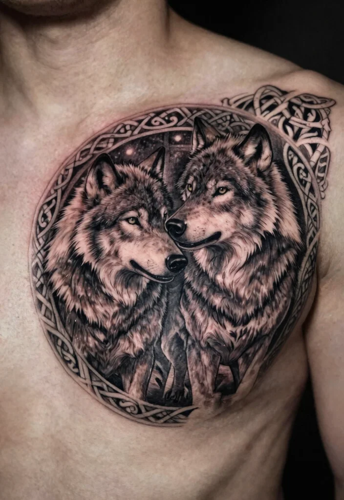 16 Celtic Wolf Tattoo Ideas With Mythic Strength - 14. Two Wolves in Harmony 1