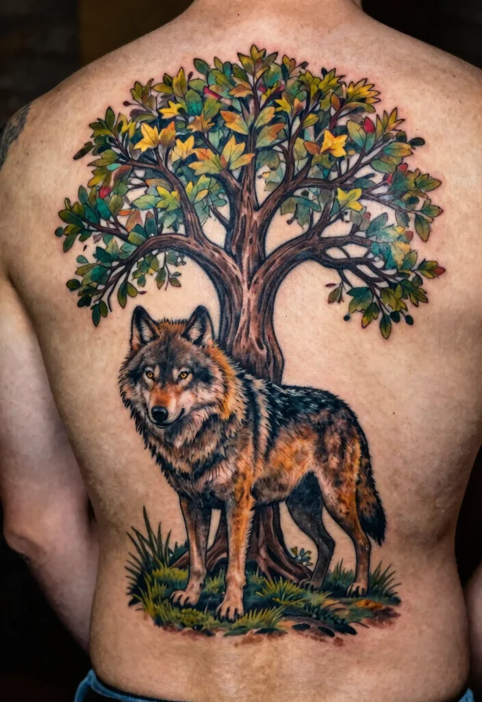 16 Celtic Wolf Tattoo Ideas With Mythic Strength - 15. Wolf and Tree of Life Tattoo 1