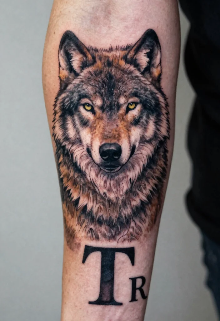 16 Celtic Wolf Tattoo Ideas With Mythic Strength - 16. Personalized Wolf Tattoo with Initials 1