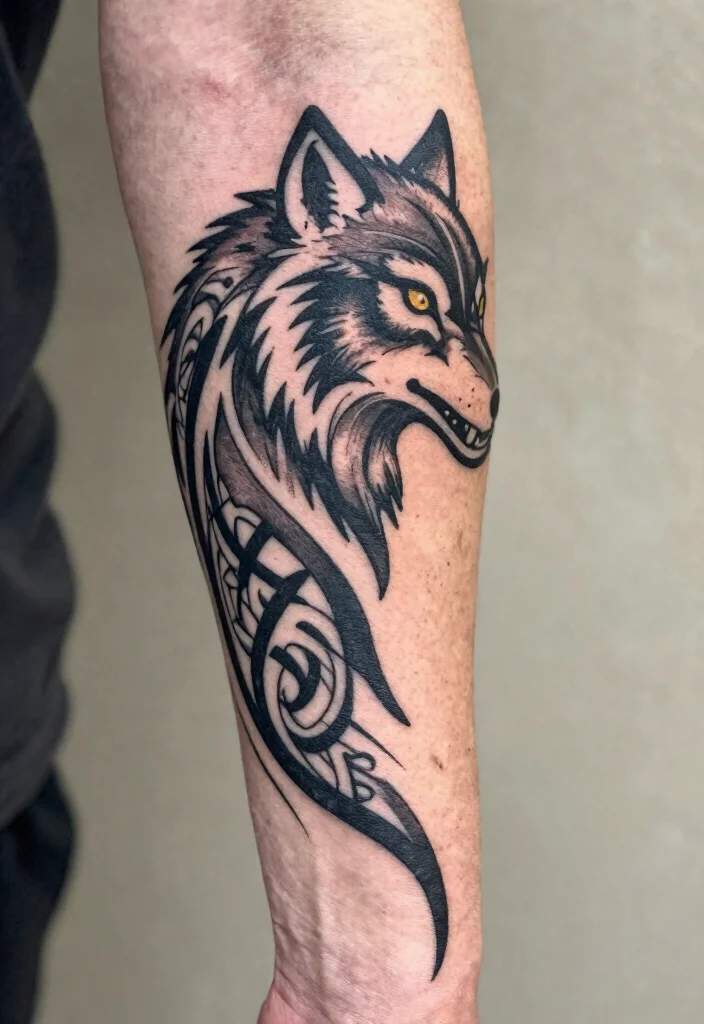 16 Celtic Wolf Tattoo Ideas With Mythic Strength - 2. Tribal Celtic Wolf Design 1