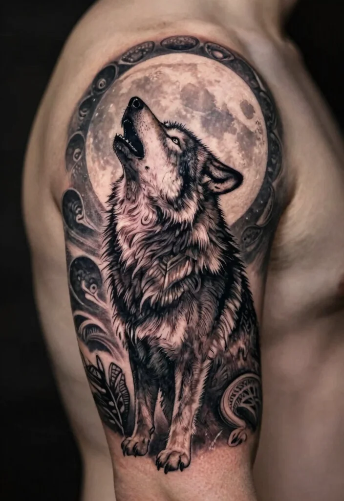 16 Celtic Wolf Tattoo Ideas With Mythic Strength - 4. Celtic Wolf and Moon Combination 1