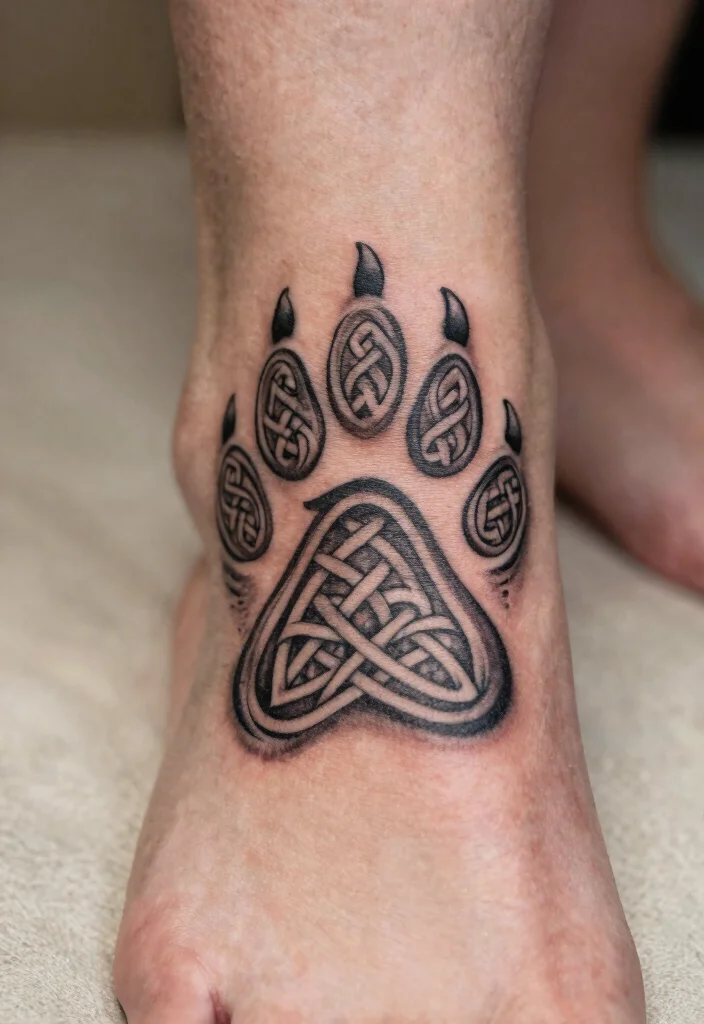 16 Celtic Wolf Tattoo Ideas With Mythic Strength - 6. Celtic Knot Wolf Paw Print 1