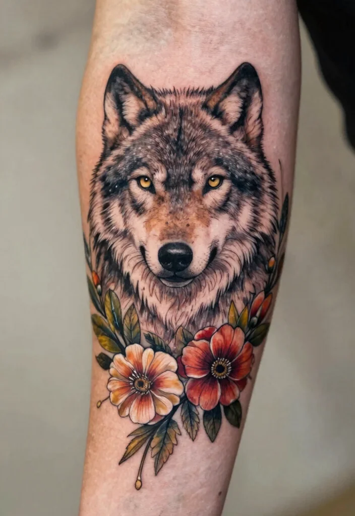 16 Celtic Wolf Tattoo Ideas With Mythic Strength - 8. Celtic Wolf and Floral Elements 1