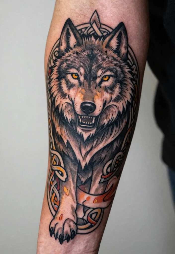 16 Celtic Wolf Tattoo Ideas With Mythic Strength - 9. Celtic Wolf Emblem 1