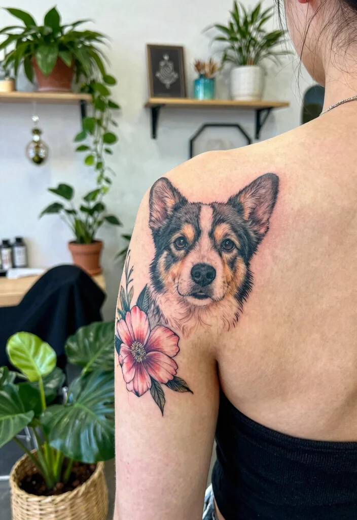 16 Fine Line Dog Tattoo 2026 Trending Ideas With Minimal Elegance 28 16 Fine Line Dog Tattoo 2026 Trending Ideas With Minimal Elegance - 8. Dog with Flowers 1