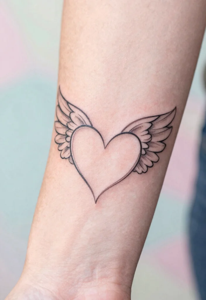 16 Heart Shaped Angel Wing Tattoo Ideas With Spiritual Touch 1 16 Heart Shaped Angel Wing Tattoo Ideas With Spiritual Touch - 1. Minimalist Heart Wings 1