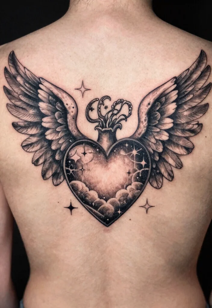 16 Heart Shaped Angel Wing Tattoo Ideas With Spiritual Touch 41 16 Heart Shaped Angel Wing Tattoo Ideas With Spiritual Touch - 11. Layered Designs 1