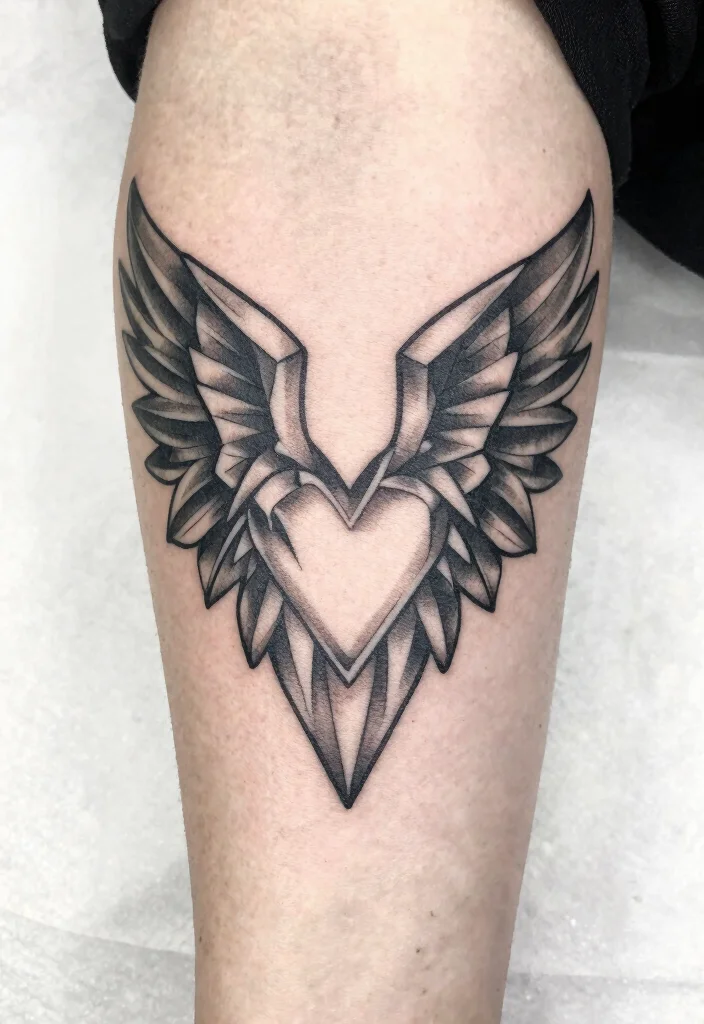 16 Heart Shaped Angel Wing Tattoo Ideas With Spiritual Touch 3 16 Heart Shaped Angel Wing Tattoo Ideas With Spiritual Touch - 3. Geometric Heart Wings 1