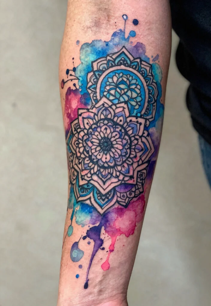 16 Mandala and Flower Tattoo Sleeve Ideas With Artistic Flow - 4. Watercolor Wonderland 1