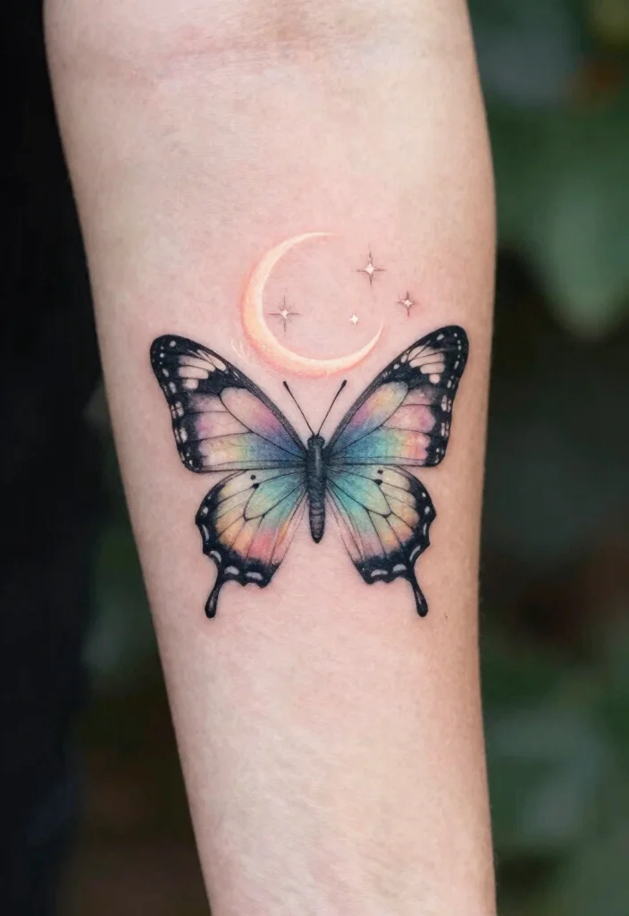 16 Moon Butterfly Tattoo Ideas With Mystical Charm - 1. Celestial Whimsy 1