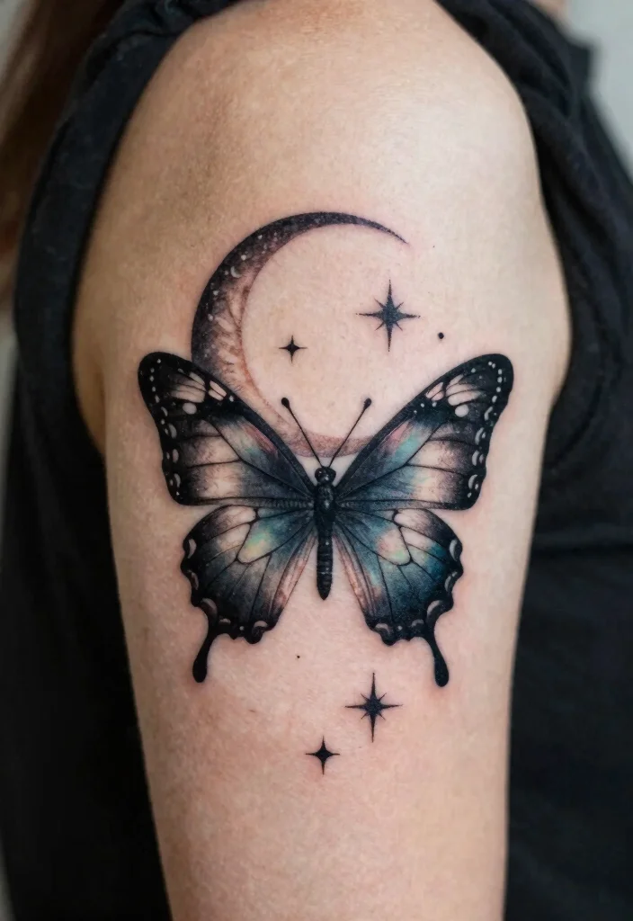 16 Moon Butterfly Tattoo Ideas With Mystical Charm - 12. Midnight Magic 1