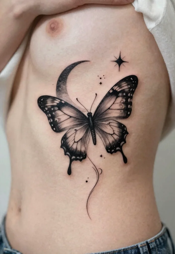 16 Moon Butterfly Tattoo Ideas With Mystical Charm - 15. Celestial Butterfly Dance 1