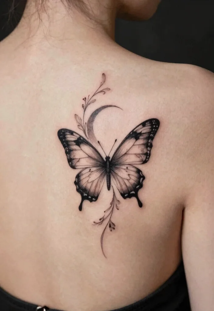 16 Moon Butterfly Tattoo Ideas With Mystical Charm - 16. Timeless Elegance 1