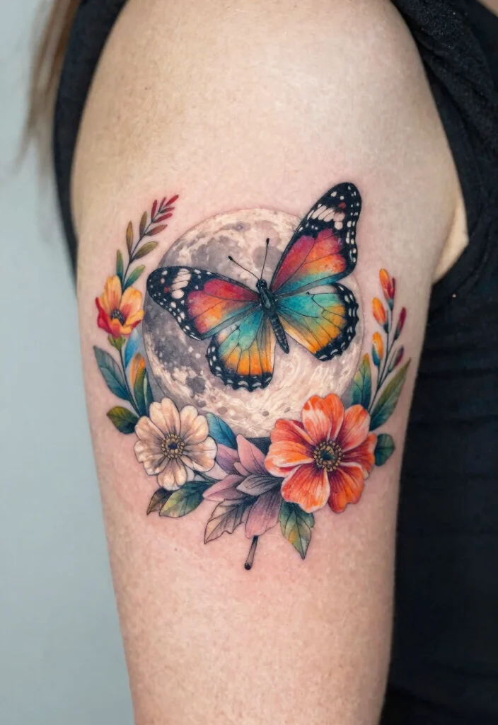 16 Moon Butterfly Tattoo Ideas With Mystical Charm - 2. Nature's Embrace 1