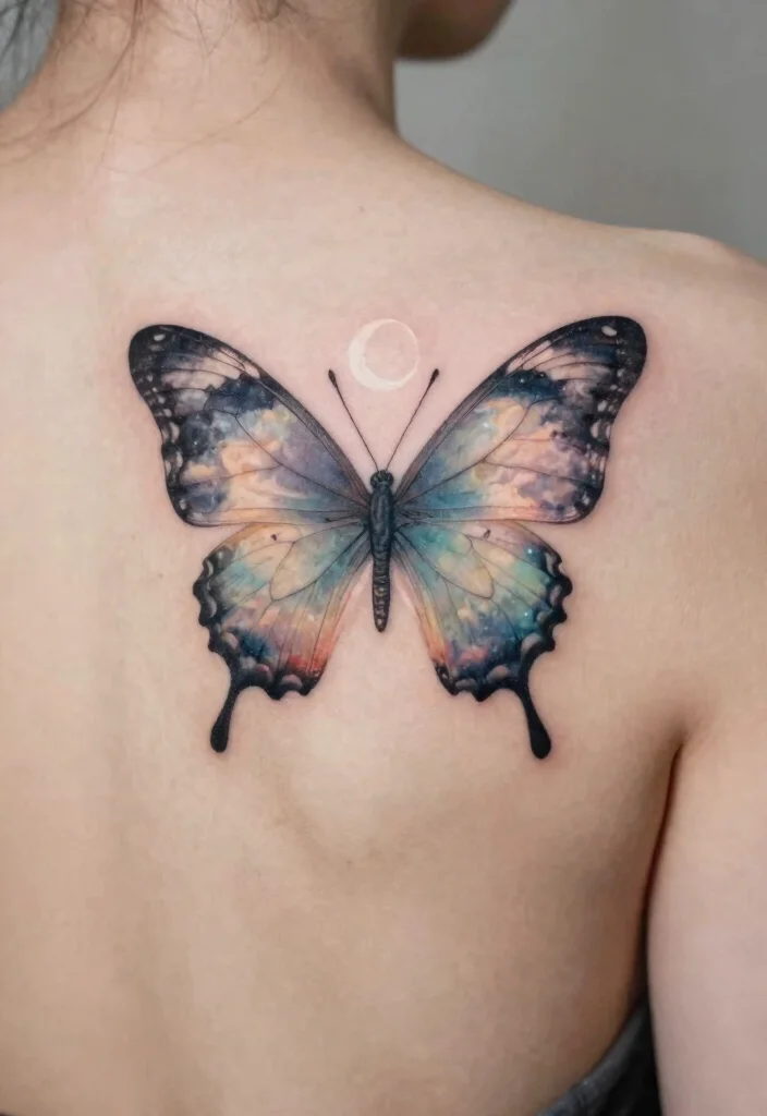 16 Moon Butterfly Tattoo Ideas With Mystical Charm - 3. Ethereal Dreamscape 1
