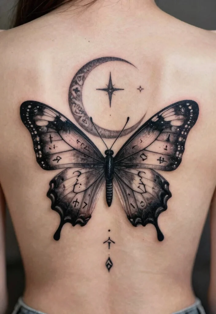 16 Moon Butterfly Tattoo Ideas With Mystical Charm - 8. Enchanted Symbols 1