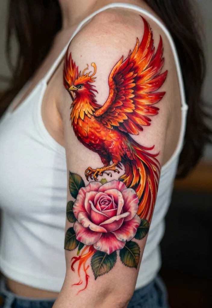 16 Phoenix Tattoo Feminine Small for Women Ideas With Grace - 16. Rose Phoenix Combination 1
