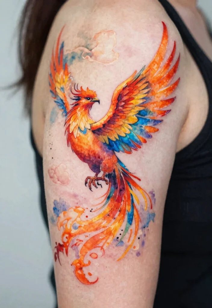 16 Phoenix Tattoo Feminine Small for Women Ideas With Grace - 2. Watercolor Phoenix Burst 1