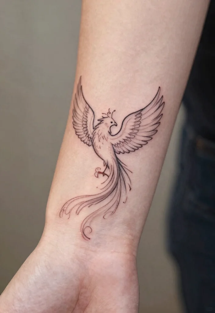 16 Phoenix Tattoo Feminine Small for Women Ideas With Grace - 3. Minimalist Phoenix Outline 1