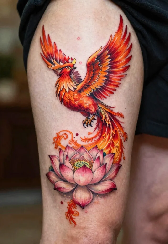 16 Phoenix Tattoo Feminine Small for Women Ideas With Grace - 4. Phoenix with Lotus Flower 1