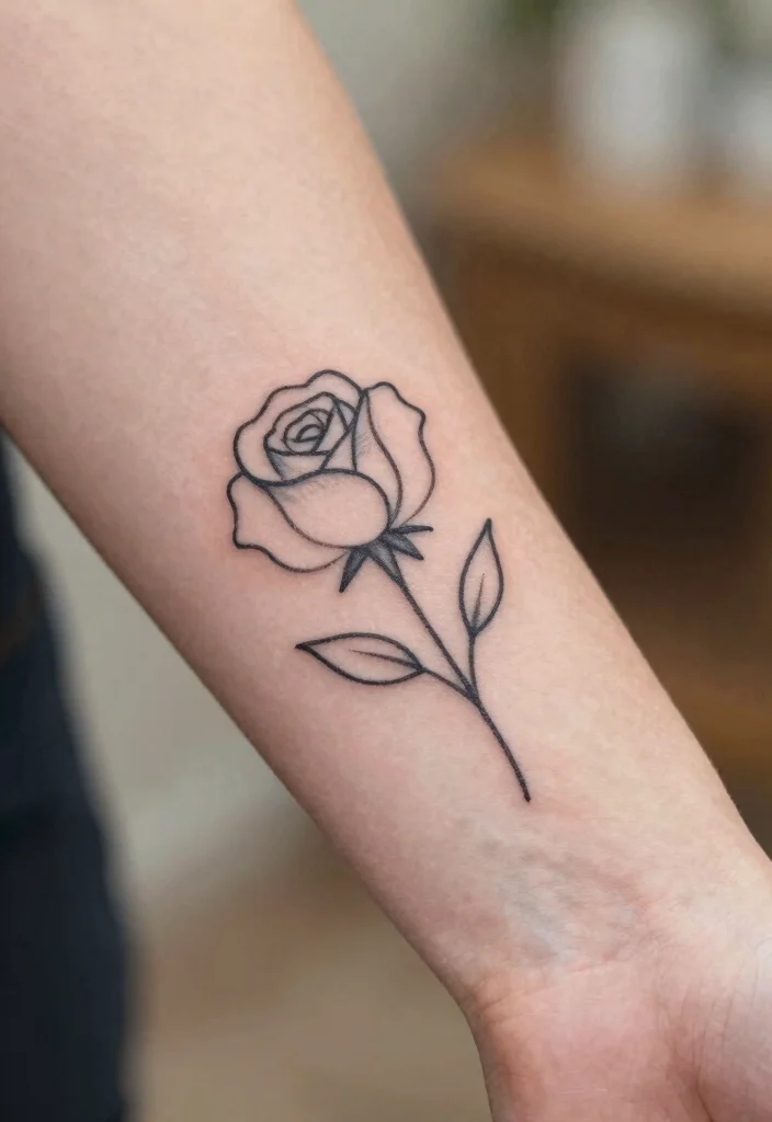 16 Rose Tattoo Outline Ideas With Clean Detail 1 16 Rose Tattoo Outline Ideas With Clean Detail - 1. Simplistic Line Art Rose 1