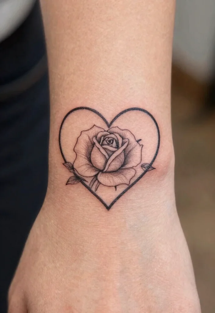 16 Rose Tattoo Outline Ideas With Clean Detail 61 16 Rose Tattoo Outline Ideas With Clean Detail - 11. Heart-Shaped Rose Outline 1