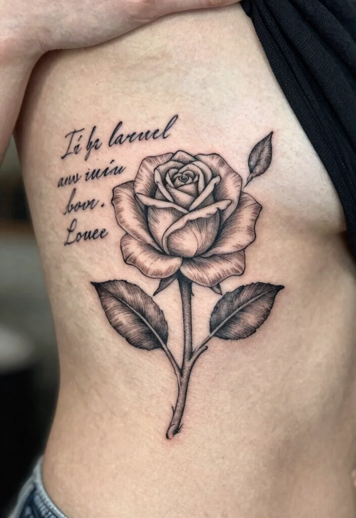 16 Rose Tattoo Outline Ideas With Clean Detail 62 16 Rose Tattoo Outline Ideas With Clean Detail - 12. Rose with a Quote Outline 1