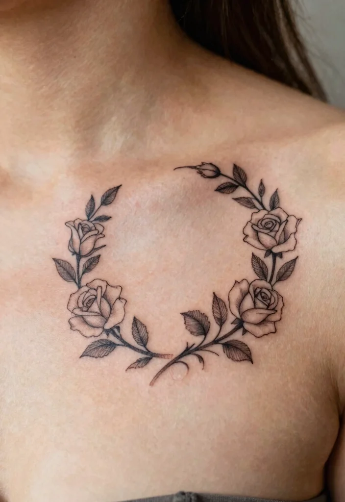16 Rose Tattoo Outline Ideas With Clean Detail 63 16 Rose Tattoo Outline Ideas With Clean Detail - 13. Minimalist Rose Wreath Outline 1