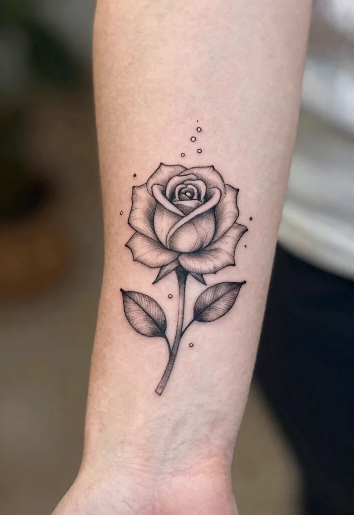 16 Rose Tattoo Outline Ideas With Clean Detail 64 16 Rose Tattoo Outline Ideas With Clean Detail - 14. Rose Outline with Dots 1