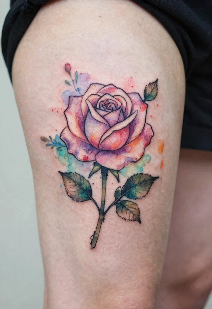 16 Rose Tattoo Outline Ideas With Clean Detail 65 16 Rose Tattoo Outline Ideas With Clean Detail - 15. Rose Outline with Watercolor 1