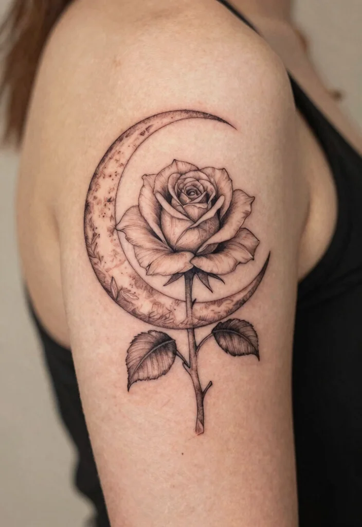 16 Rose Tattoo Outline Ideas With Clean Detail 24 16 Rose Tattoo Outline Ideas With Clean Detail - 4. Rose and Moon Fusion 1