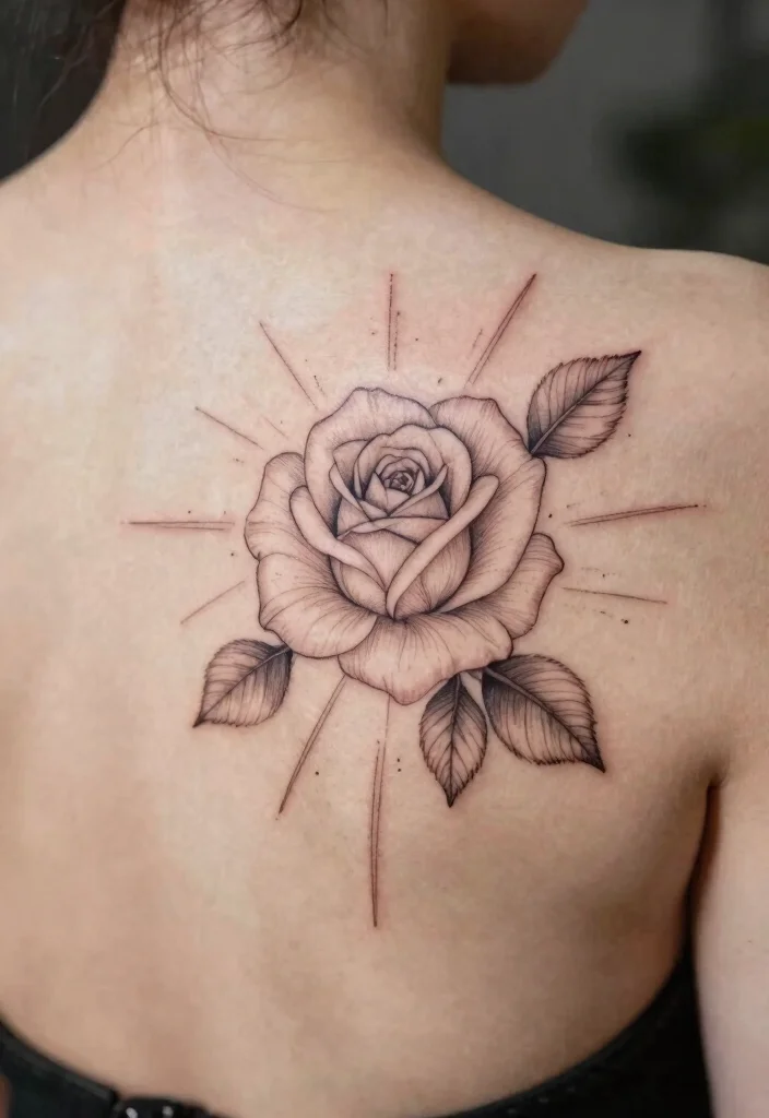 16 Rose Tattoo Outline Ideas With Clean Detail 38 16 Rose Tattoo Outline Ideas With Clean Detail - 8. Rose Flower Burst 1
