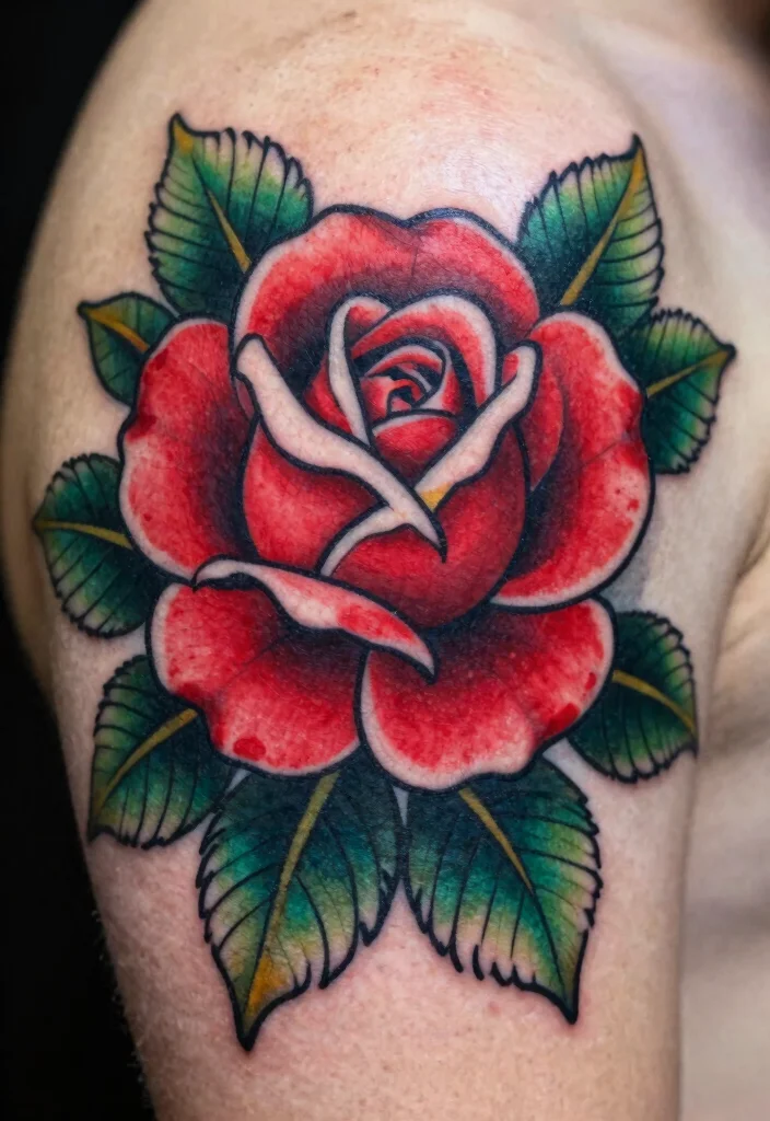 16 Traditional Tattoo Flower Ideas With Timeless Bold Style - 1. Timeless Rose Tattoos 1