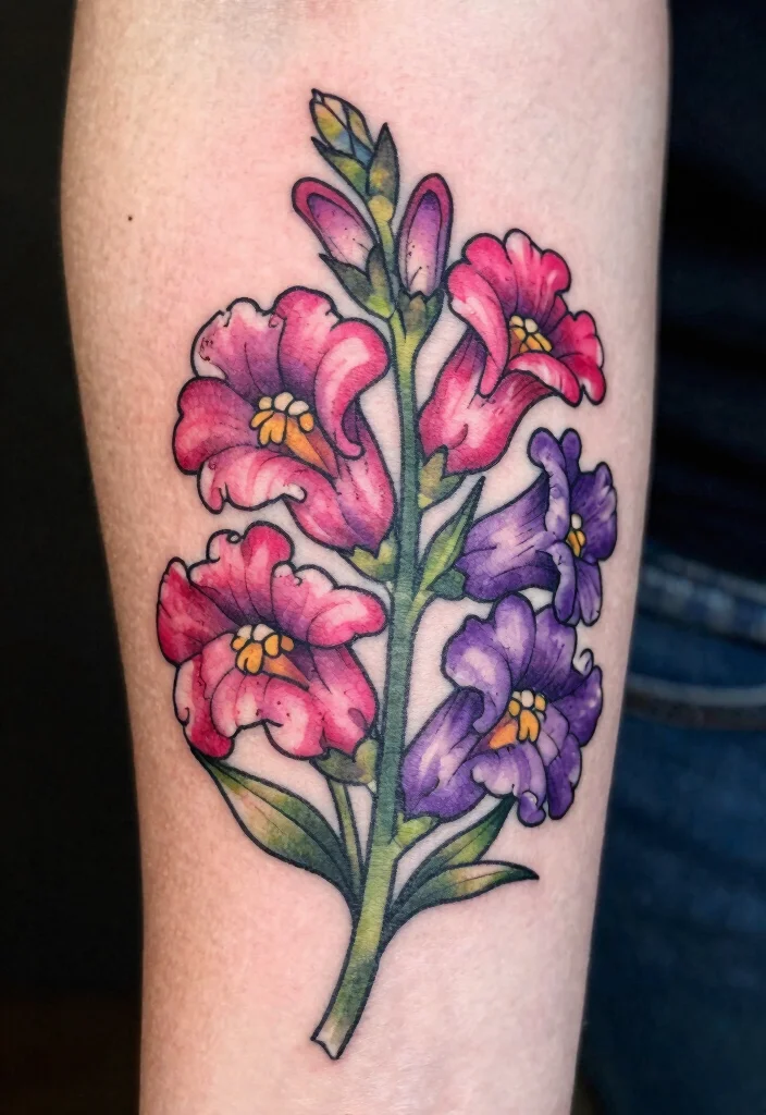 16 Traditional Tattoo Flower Ideas With Timeless Bold Style - 14. Whimsical Snapdragon Tattoos 1