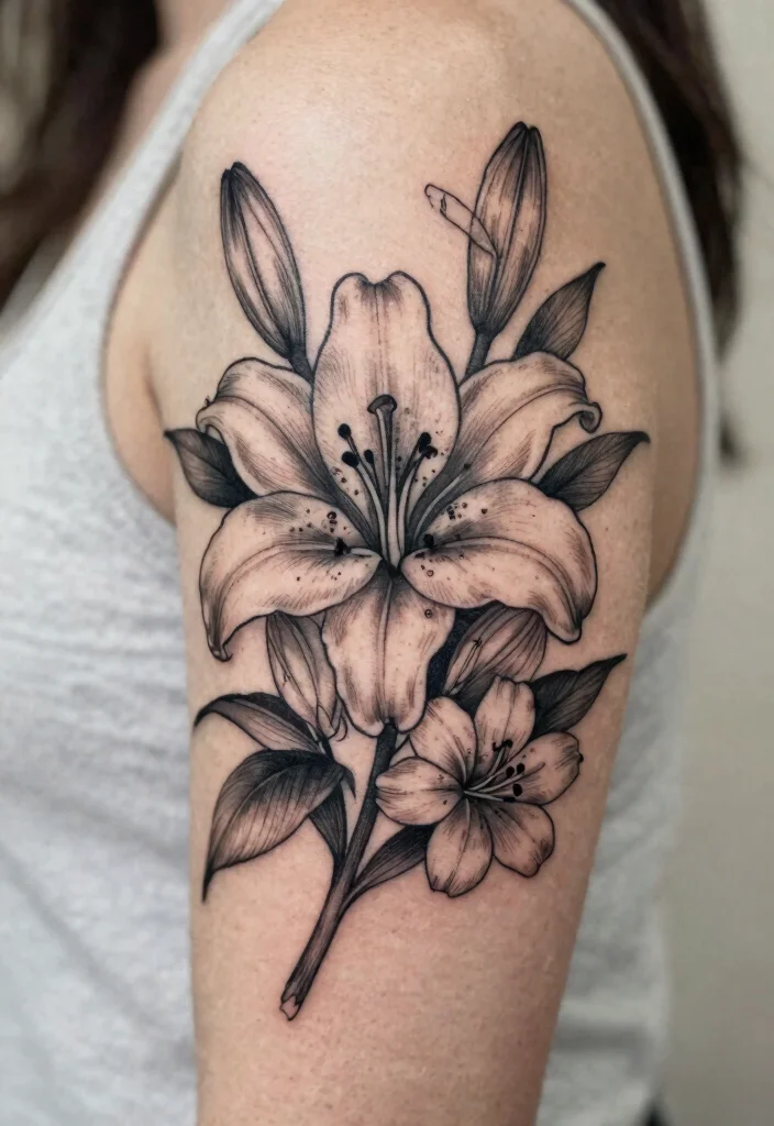 16 Traditional Tattoo Flower Ideas With Timeless Bold Style - 2. Elegant Lily Designs 1