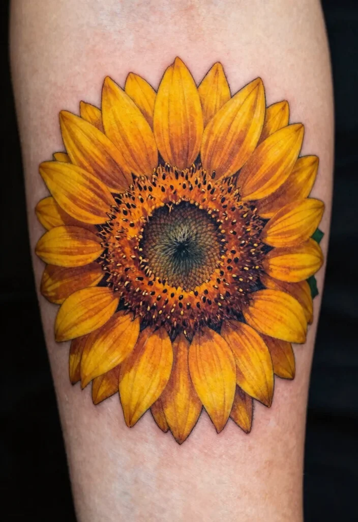16 Traditional Tattoo Flower Ideas With Timeless Bold Style - 5. Bold Sunflower Tattoos 1