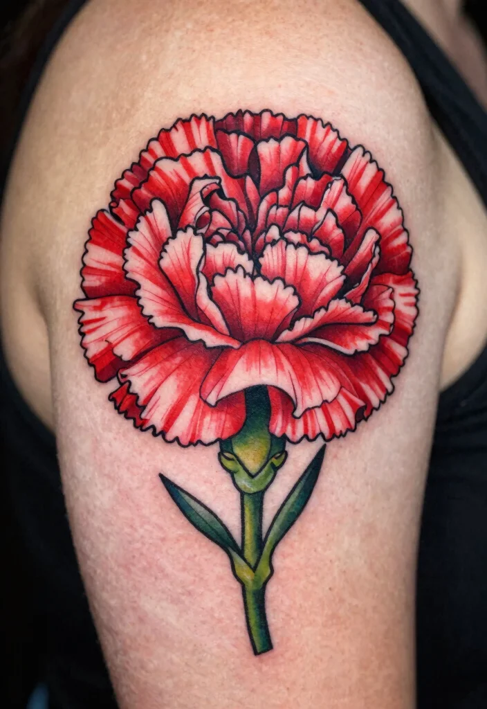 16 Traditional Tattoo Flower Ideas With Timeless Bold Style - 8. Meaningful Carnation Tattoos 1