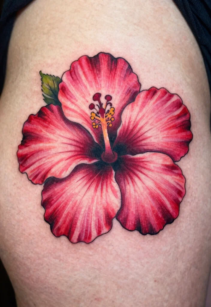16 Traditional Tattoo Flower Ideas With Timeless Bold Style - 9. Classic Hibiscus Tattoos 1
