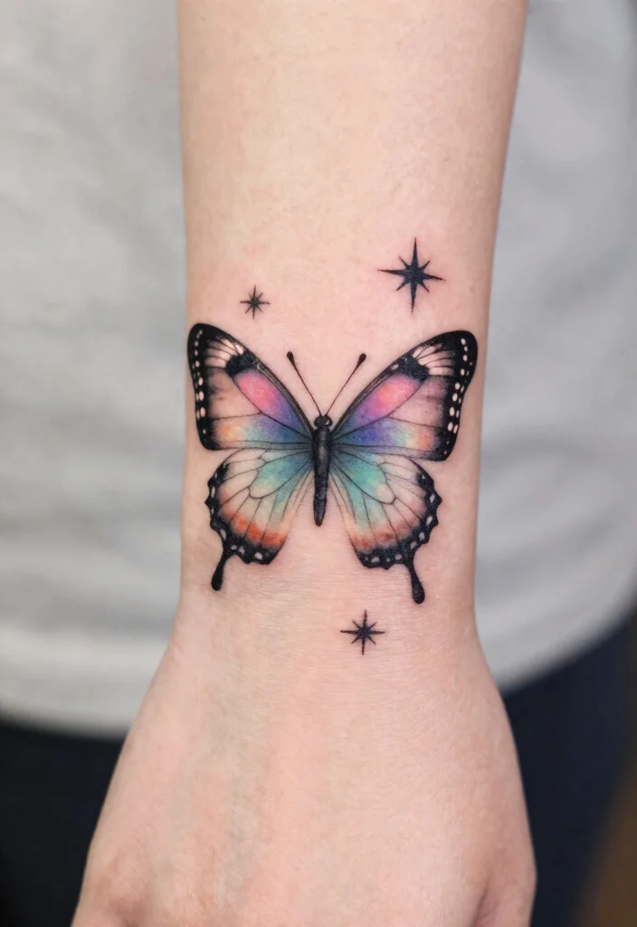 17 Butterfly Tattoo Hand 2026 Trending Ideas With Delicate Beauty - 11. Butterfly Tattoos with Stars 1