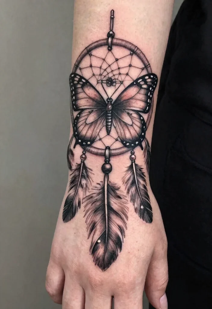 17 Butterfly Tattoo Hand 2026 Trending Ideas With Delicate Beauty - 14. Dreamcatcher Butterfly Tattoos 1