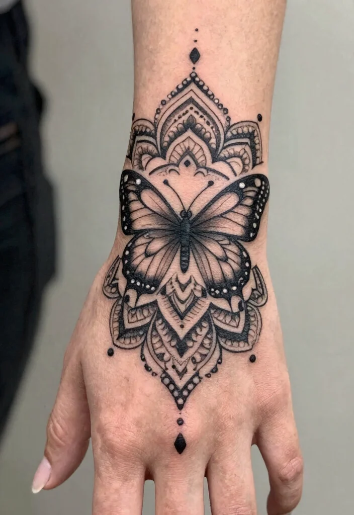 17 Butterfly Tattoo Hand 2026 Trending Ideas With Delicate Beauty - 16. Butterfly Mandala Tattoos 1