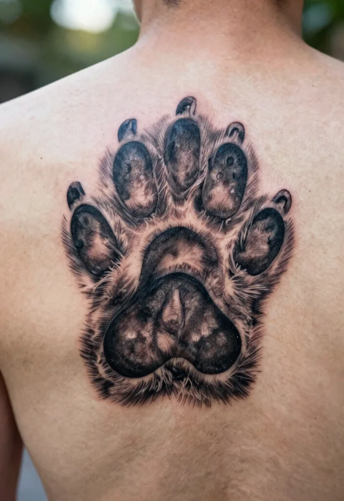 17 Cat Footprint Tattoo Ideas With Sweet Meaning 61 17 Cat Footprint Tattoo Ideas With Sweet Meaning - 11. Large Detailed Cat Paw Print 1