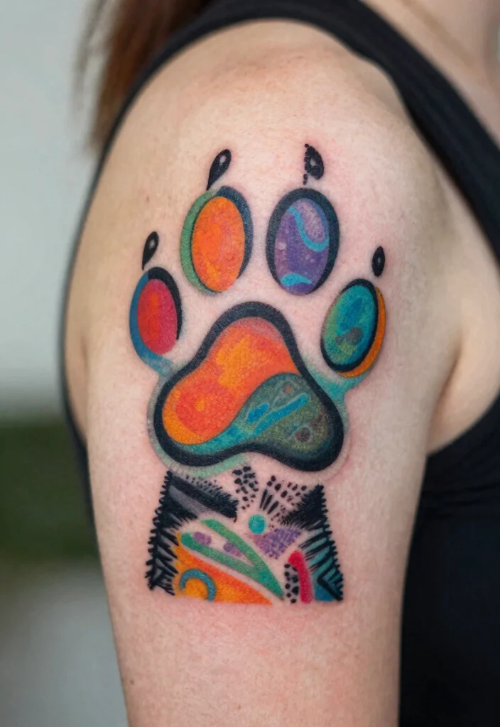 17 Cat Footprint Tattoo Ideas With Sweet Meaning 64 17 Cat Footprint Tattoo Ideas With Sweet Meaning - 14. Cat Paw with Abstract Patterns 1