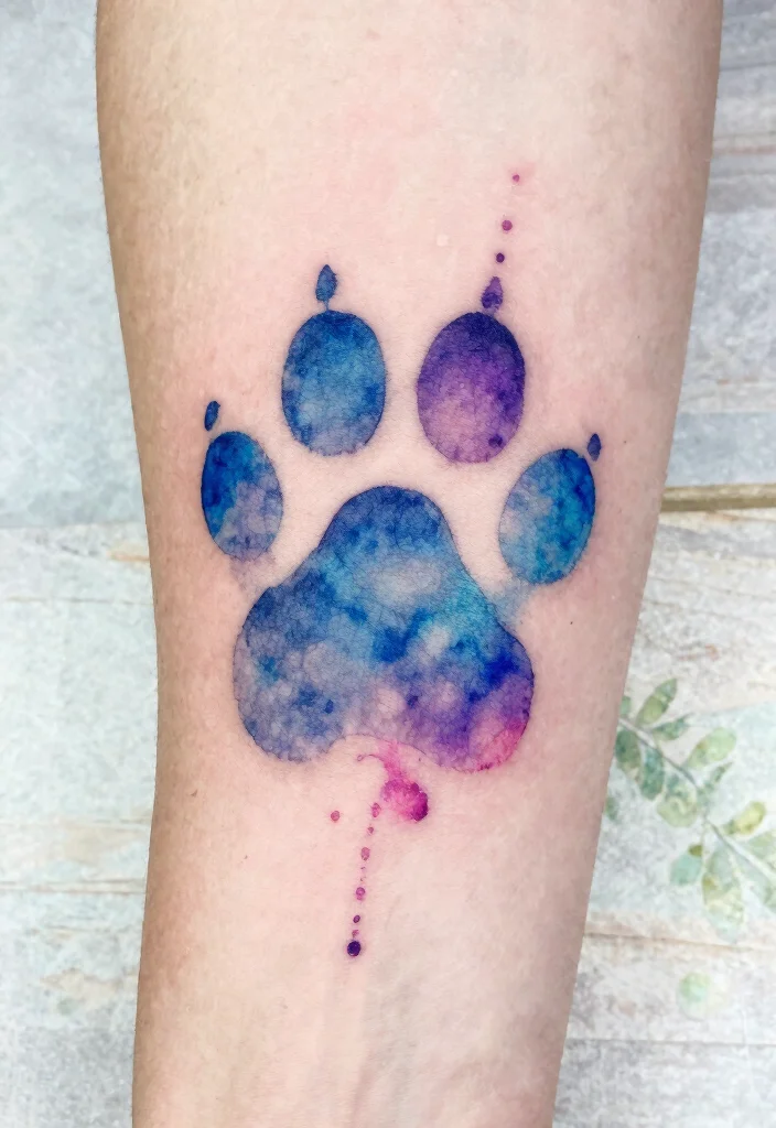 17 Cat Footprint Tattoo Ideas With Sweet Meaning 12 17 Cat Footprint Tattoo Ideas With Sweet Meaning - 2. Watercolor Paw Print 1