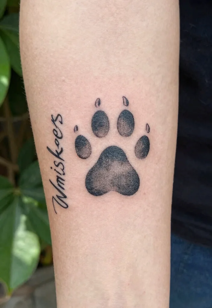 17 Cat Footprint Tattoo Ideas With Sweet Meaning 34 17 Cat Footprint Tattoo Ideas With Sweet Meaning - 4. Cat Paw with Name 1