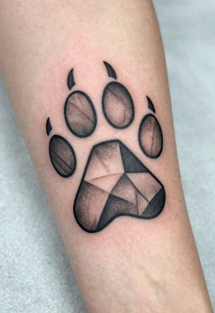17 Cat Footprint Tattoo Ideas With Sweet Meaning 46 17 Cat Footprint Tattoo Ideas With Sweet Meaning - 6. Geometric Cat Paw Design 1