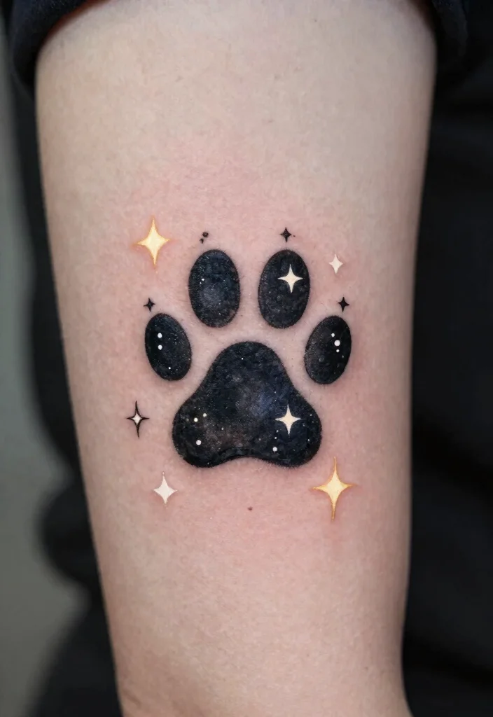 17 Cat Footprint Tattoo Ideas With Sweet Meaning 59 17 Cat Footprint Tattoo Ideas With Sweet Meaning - 9. Cat Paw with Stars 1